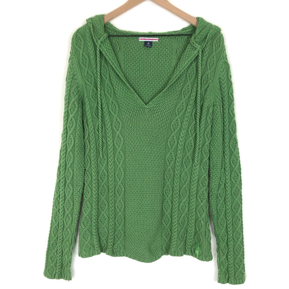 VTG Ralph Lauren POLO Cable Knit Sweater Women’s M Green 100% Cotton Pullover V - Picture 1 of 12